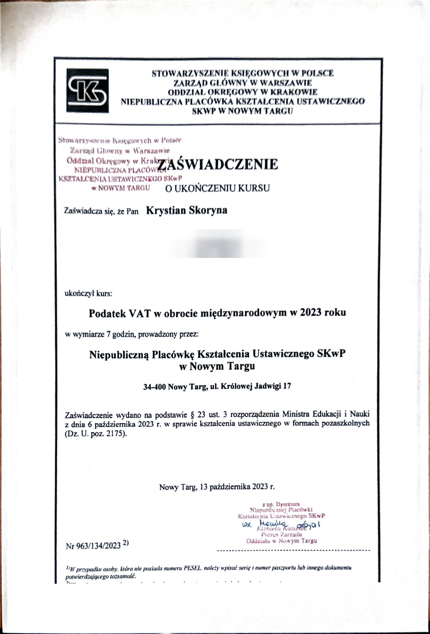Podatek VAT w obrocie międzynarodowym — SKwP, Oddział w Nowym Targu